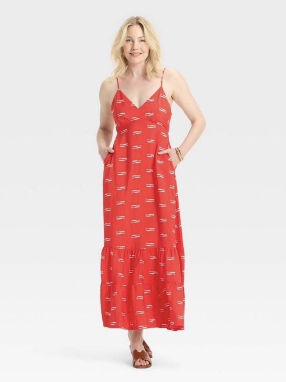 A New Day Red Fish Printed Spaghetti-Strap Maxi Dress